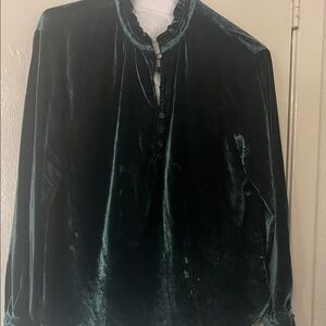 Velvet Button-Front Blouse in Deep Teal